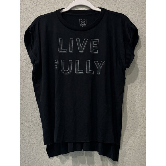 Tops - Mallory Ervin Thin Stretch Black T Shirt "LIVE FULLY" slogan Women’s Large